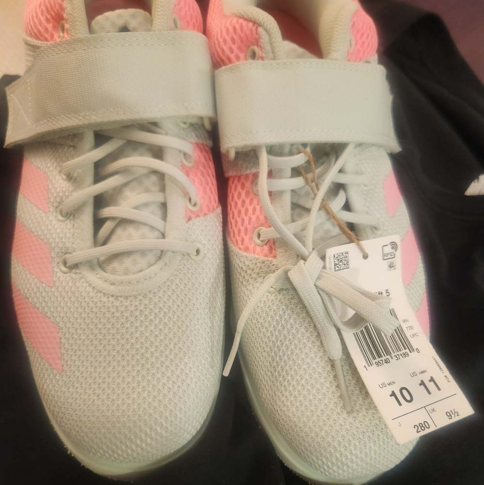 NEW Adidas Powerlift 5 Weightlifting Shoes GY8920 Size 11 W or 10 M Green Pink - Picture 6 of 7